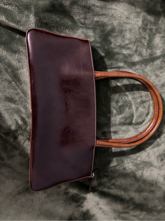 Gucci Handbags - Gucci Dark Brown Leather Satchel with Tan Handles